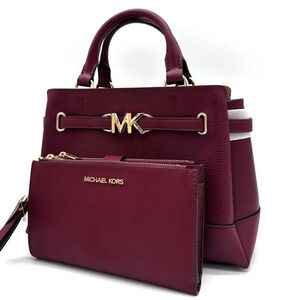 Michael Kors Reed Small Satchel Crossbody Bag & LG Double Zip Wallet Dark Cherry